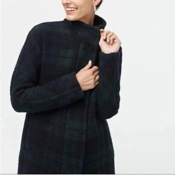 J.Crew women’s Boucle City wool blend zip up Coat‎ in Black Watch Plaid sz 0 - Picture 1 of 10